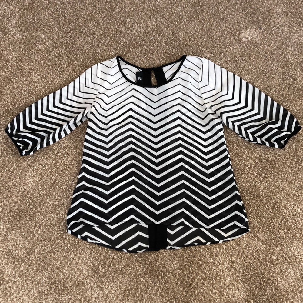 Black and white chevron striped blouse